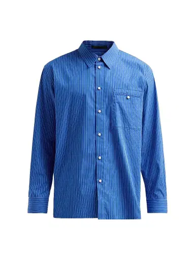 Helmut Lang Men's Striped Cotton Poplin-Blend Relaxed-Fit Shirt - Royal Blue - Size Large | Thumbnail 1 Helmut Lang Men's Striped Cotton Poplin-Blend Relaxed-Fit Shirt - Royal Blue - Size Large | Thumbnail 1