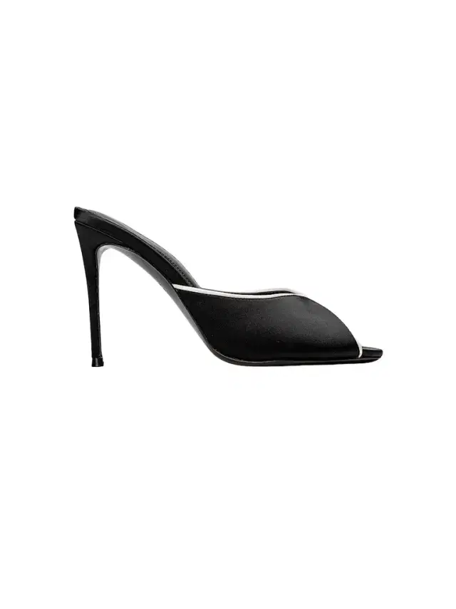 Black Suede Studio Women's Amelia 100MM Satin Mules - Black Satin