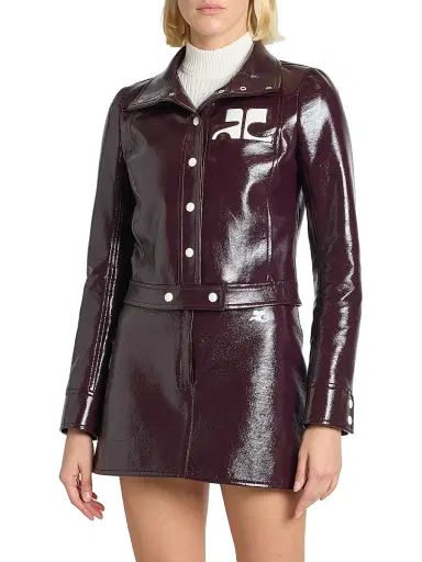 Courrèges Women's Reedition Logo Vinyl Crop Jacket - Burnt Red | Thumbnail 3 Courrèges Women's Reedition Logo Vinyl Crop Jacket - Burnt Red | Thumbnail 3