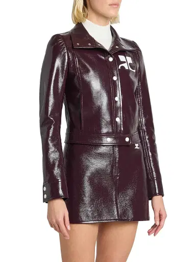 Courrèges Women's Reedition Logo Vinyl Crop Jacket - Burnt Red | Thumbnail 4 Courrèges Women's Reedition Logo Vinyl Crop Jacket - Burnt Red | Thumbnail 4