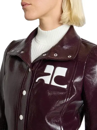 Courrèges Women's Reedition Logo Vinyl Crop Jacket - Burnt Red | Thumbnail 6 Courrèges Women's Reedition Logo Vinyl Crop Jacket - Burnt Red | Thumbnail 6
