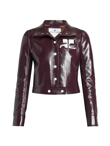 Courrèges Women's Reedition Logo Vinyl Crop Jacket - Burnt Red | Thumbnail 1 Courrèges Women's Reedition Logo Vinyl Crop Jacket - Burnt Red | Thumbnail 1