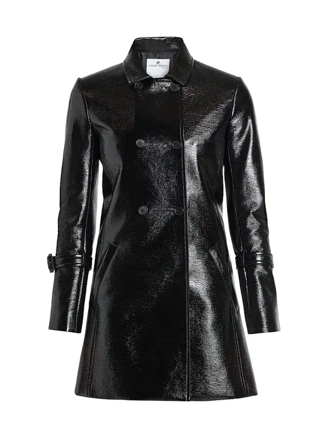 Courreges Women's Double-Breasted Vinyl Coat - Black