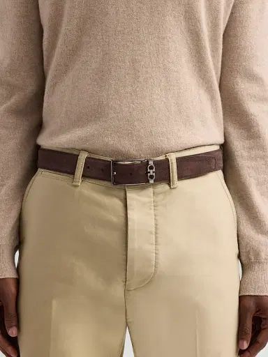 Ferragamo Men's Double Gancini Suede Belt | Thumbnail 2 Ferragamo Men's Double Gancini Suede Belt | Thumbnail 2