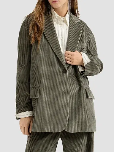 Brunello Cucinelli Women's Cotton Corduroy Blazer with Monili - Origano | Thumbnail 2