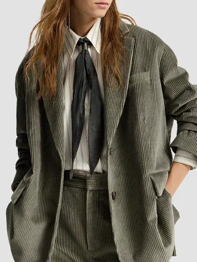 Brunello Cucinelli Women's Cotton Corduroy Blazer with Monili - Origano | Thumbnail 4