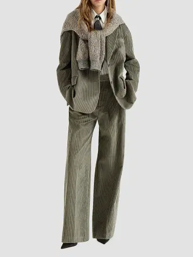 Brunello Cucinelli Women's Cotton Corduroy Blazer with Monili - Origano | Thumbnail 6