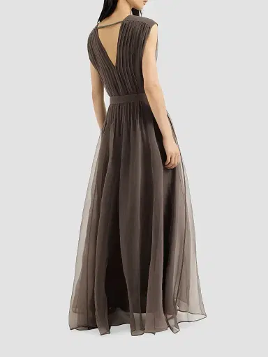 Brunello Cucinelli Women's Crispy Silk Belted Dress with Pleated Detail and Precious Strap | Thumbnail 3