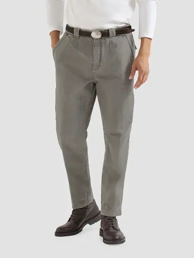 Brunello Cucinelli Men's Cotton Chevron Trousers with Zipped Pocket - Grey - Size 42 | Thumbnail 2