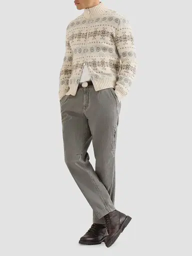 Brunello Cucinelli Men's Cotton Chevron Trousers with Zipped Pocket - Grey - Size 42 | Thumbnail 3