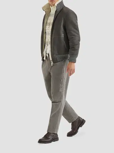 Brunello Cucinelli Men's Cotton Chevron Trousers with Zipped Pocket - Grey - Size 42 | Thumbnail 6