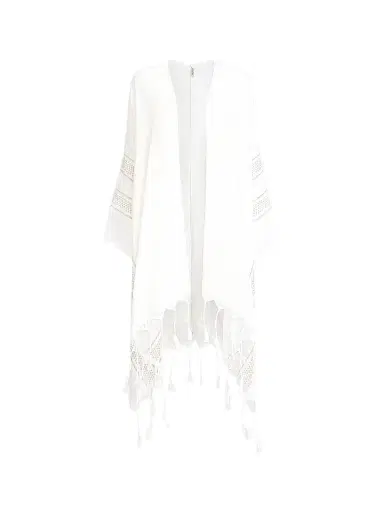 Brunello Cucinelli Women's Linen Poncho with Broderie Anglaise - White | Thumbnail 1