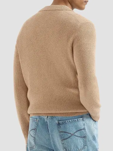 Brunello Cucinelli Men's Cashmere English Rib Sweater with Henley Collar | Thumbnail 3 Brunello Cucinelli Men's Cashmere English Rib Sweater with Henley Collar | Thumbnail 3