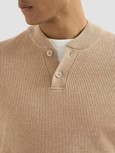 Brunello Cucinelli Men's Cashmere English Rib Sweater with Henley Collar | Thumbnail 5 Brunello Cucinelli Men's Cashmere English Rib Sweater with Henley Collar | Thumbnail 5