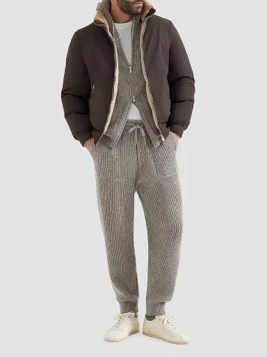 Brunello Cucinelli Men's Cashmere English Rib Hooded Knit Sweatshirt - Stone Grey | Thumbnail 6 Brunello Cucinelli Men's Cashmere English Rib Hooded Knit Sweatshirt - Stone Grey | Thumbnail 6