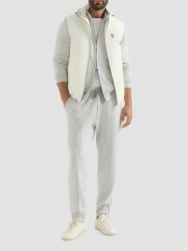 Brunello Cucinelli Men's Cashmere Double Knit Cardigan with Zipper - Light Grey | Thumbnail 6