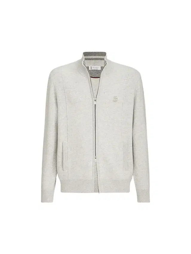 Brunello Cucinelli Men's Cashmere Double Knit Cardigan with Zipper - Light Grey