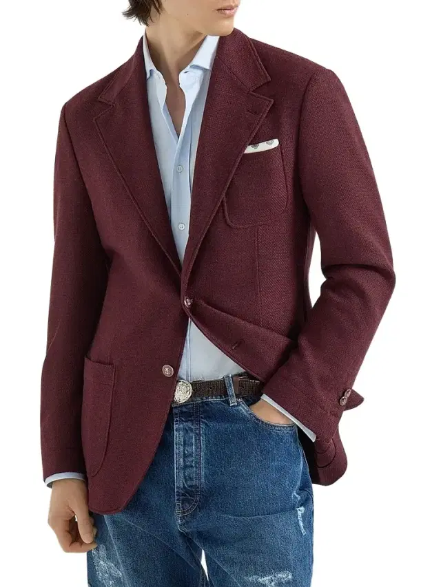 Brunello Cucinelli Men's Cashmere Panama Deconstructed Blazer - Burgundy