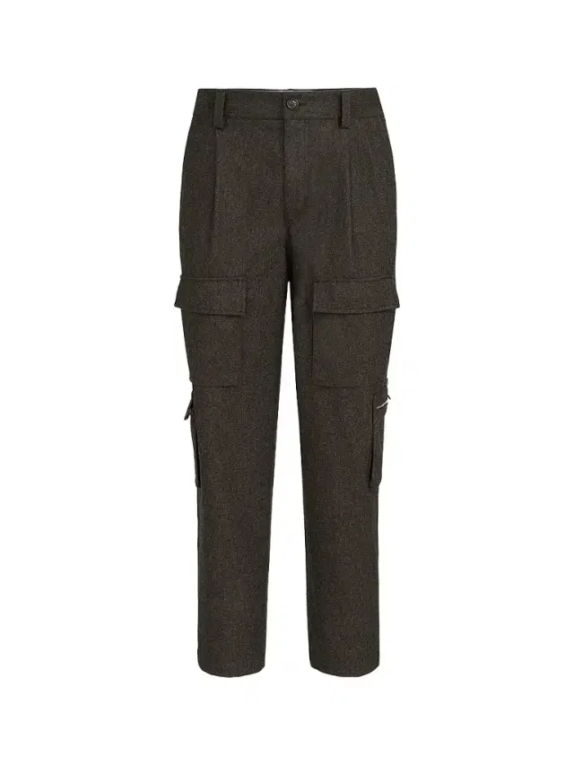 Brunello Cucinelli Men's Virgin Wool Flannel Trousers with Cargo Pockets - Brown
