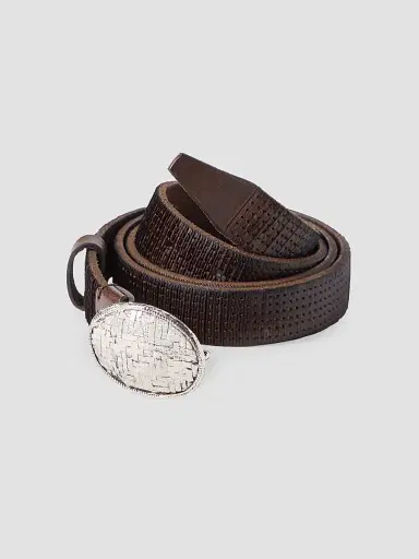 Brunello Cucinelli Men's Textured Calfskin Belt with Braided Metal Buckle | Thumbnail 2
