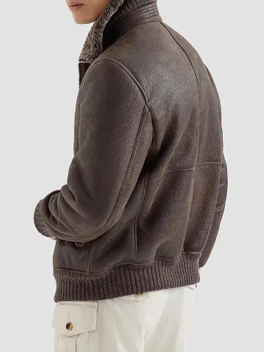 Brunello Cucinelli Men's Vintage-Effect Shearling Bomber Jacket - Brown | Thumbnail 3