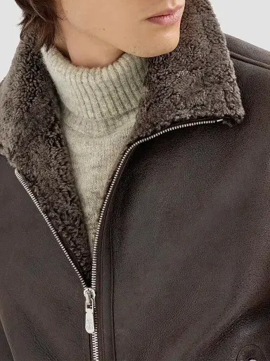 Brunello Cucinelli Men's Vintage-Effect Shearling Bomber Jacket - Brown | Thumbnail 5