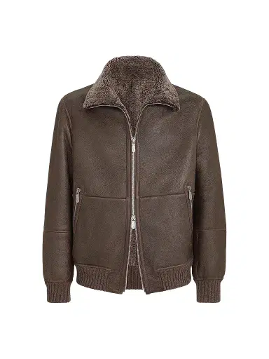 Brunello Cucinelli Men's Vintage-Effect Shearling Bomber Jacket - Brown | Thumbnail 1