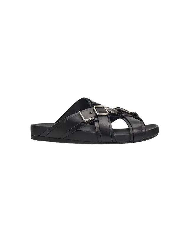 LOEWE Men's Type Fussbett Leather Sandals - Black