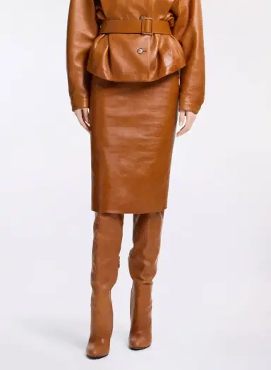 Elie Saab Leather Midi Skirt | Thumbnail 2