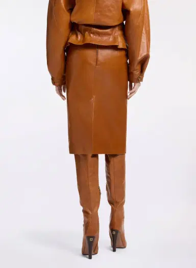 Elie Saab Leather Midi Skirt | Thumbnail 3