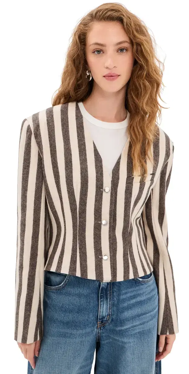 VRG GRL Nerida Charcoal tripe Blazer tripe