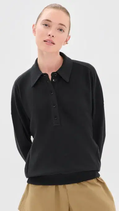 Tibi ightweight Polo Sweatshirt Black | Thumbnail 2 Tibi ightweight Polo Sweatshirt Black | Thumbnail 2
