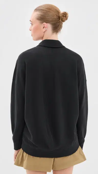 Tibi ightweight Polo Sweatshirt Black | Thumbnail 3 Tibi ightweight Polo Sweatshirt Black | Thumbnail 3