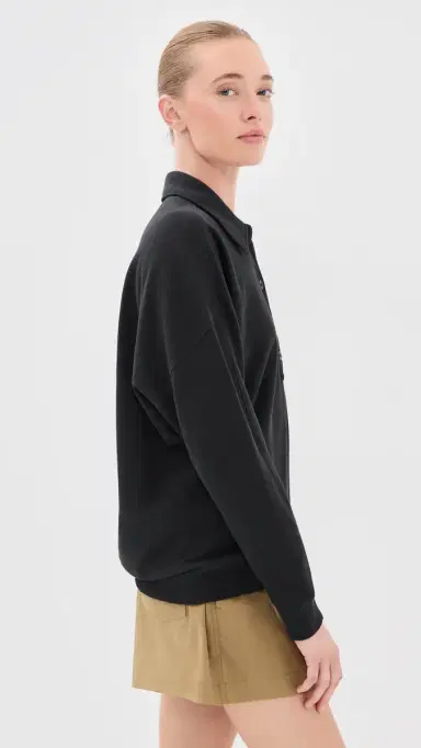 Tibi ightweight Polo Sweatshirt Black | Thumbnail 4 Tibi ightweight Polo Sweatshirt Black | Thumbnail 4