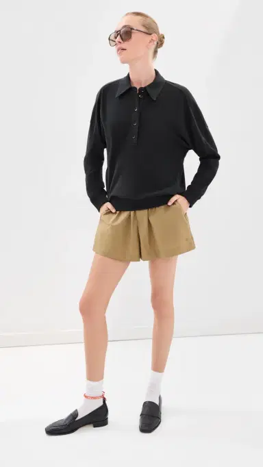Tibi ightweight Polo Sweatshirt Black | Thumbnail 5 Tibi ightweight Polo Sweatshirt Black | Thumbnail 5