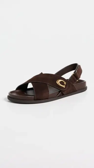 Coach Criss Cross Sandals Chocolate Suede 7 | Thumbnail 2