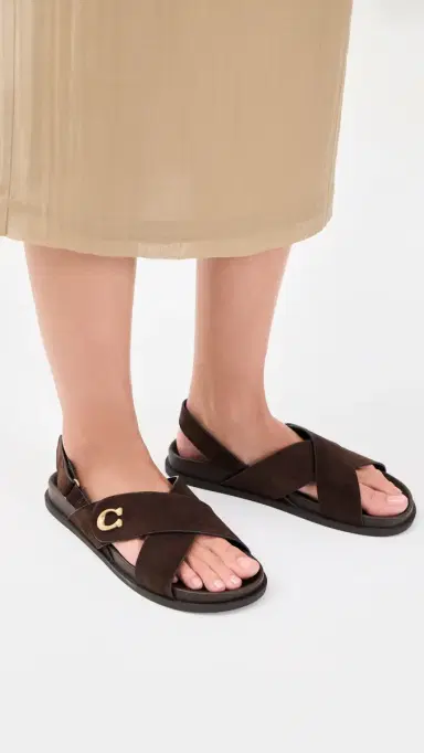 Coach Criss Cross Sandals Chocolate Suede 7 | Thumbnail 3
