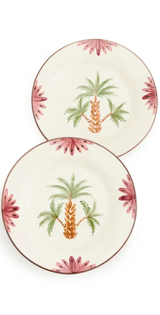 Les Ottomans Tree Hand Painted Salad/Dessert Plate Green/Brown/Pink One Size