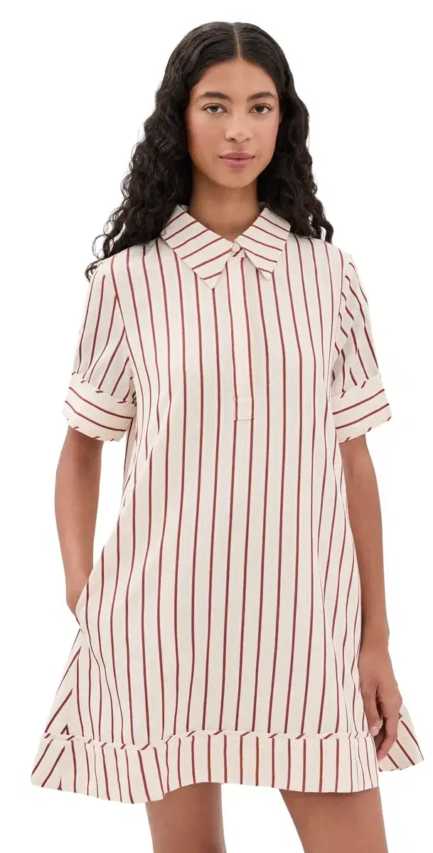 English Factory tripe A-Line Mini Shirt Dress Rust tripe