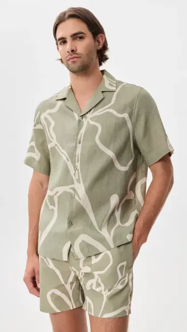 Frescobol Carioca Roberto Linen Shirt Palm Green | Thumbnail 2