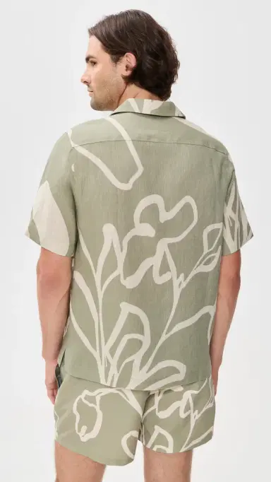 Frescobol Carioca Roberto Linen Shirt Palm Green | Thumbnail 3