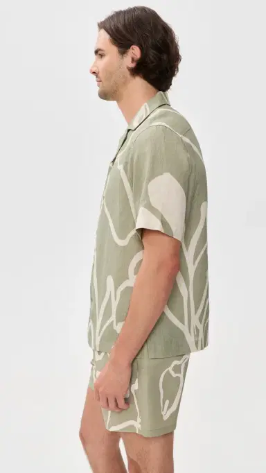 Frescobol Carioca Roberto Linen Shirt Palm Green | Thumbnail 4