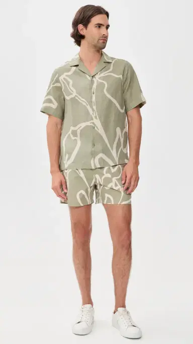 Frescobol Carioca Roberto Linen Shirt Palm Green | Thumbnail 5