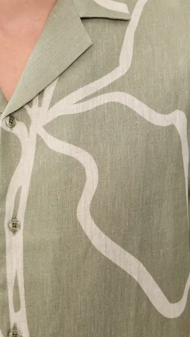 Frescobol Carioca Roberto Linen Shirt Palm Green | Thumbnail 6