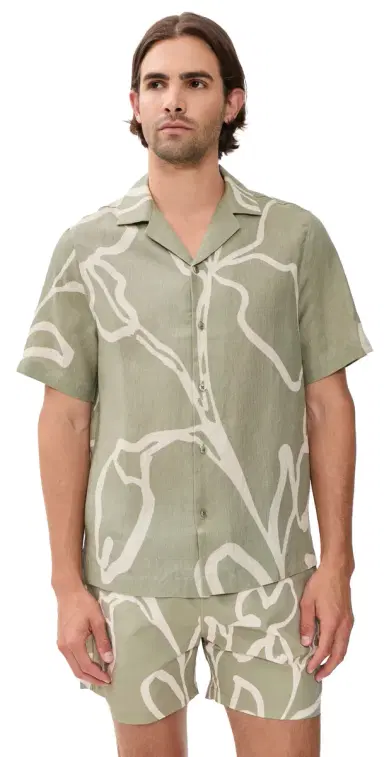 Frescobol Carioca Roberto Linen Shirt Palm Green | Thumbnail 1