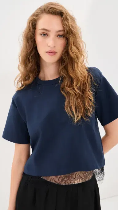 LE BOP Lace Hazel Cropped Tee Navy/Black M | Thumbnail 2 LE BOP Lace Hazel Cropped Tee Navy/Black M | Thumbnail 2