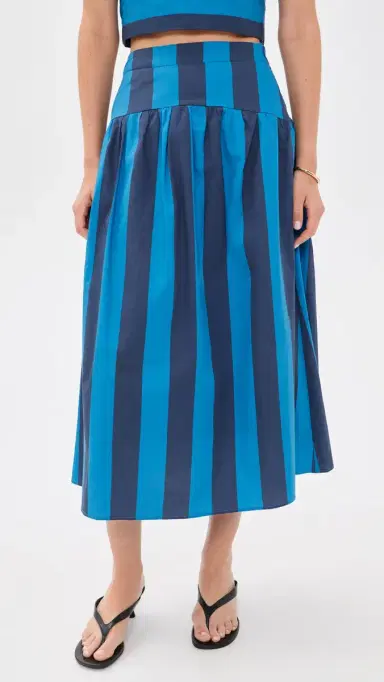 English Factory Striped Midi Skirt Cornflower/Navy Blue | Thumbnail 2