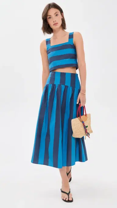 English Factory Striped Midi Skirt Cornflower/Navy Blue | Thumbnail 5
