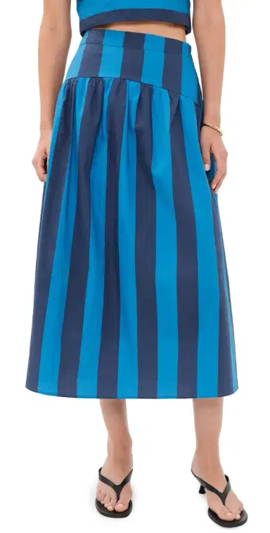 English Factory Striped Midi Skirt Cornflower/Navy Blue | Thumbnail 1