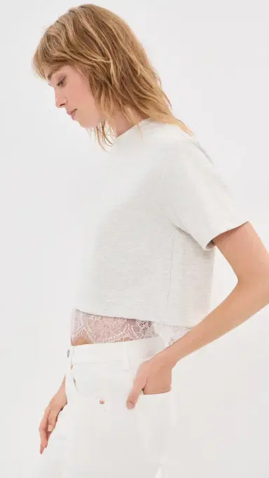 LE BOP Lace Hazel Cropped Tee Heather Grey/White | Thumbnail 4 LE BOP Lace Hazel Cropped Tee Heather Grey/White | Thumbnail 4